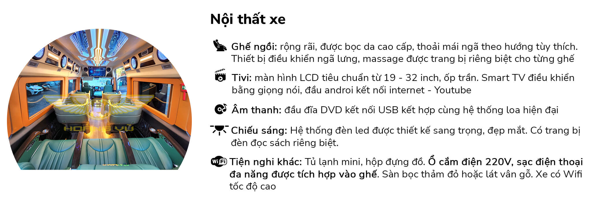 Nội thất xe cho thuê Limousine 9 chỗ